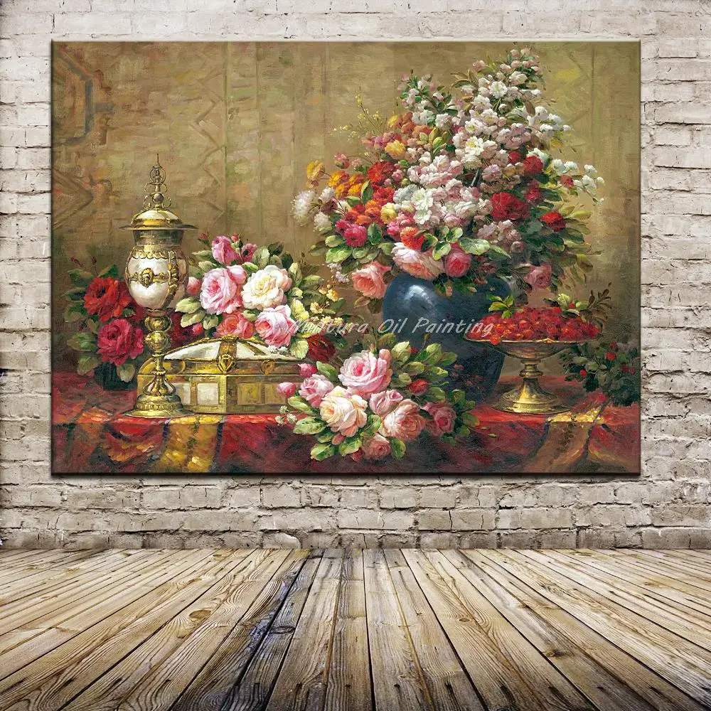 

Mintura Printed Realist Still Life Rose Cassical Oil Painting On Cotton Wall Art,Flowers Picture For Living Room,Home Decoration