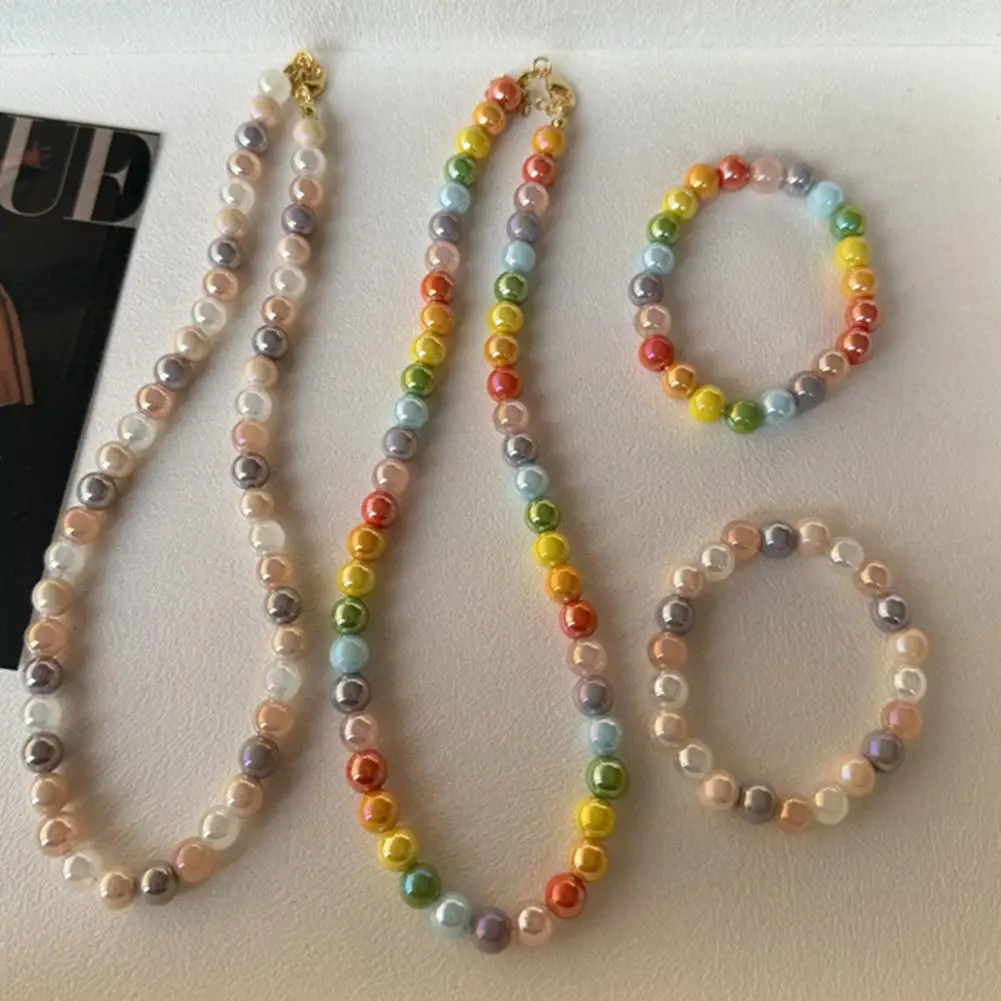 1 Set Dopamin-Perlenschmuck, bunte Perlenkette und Armband, Sommer- und Strandurlaub-Schmuck, Geschenk
