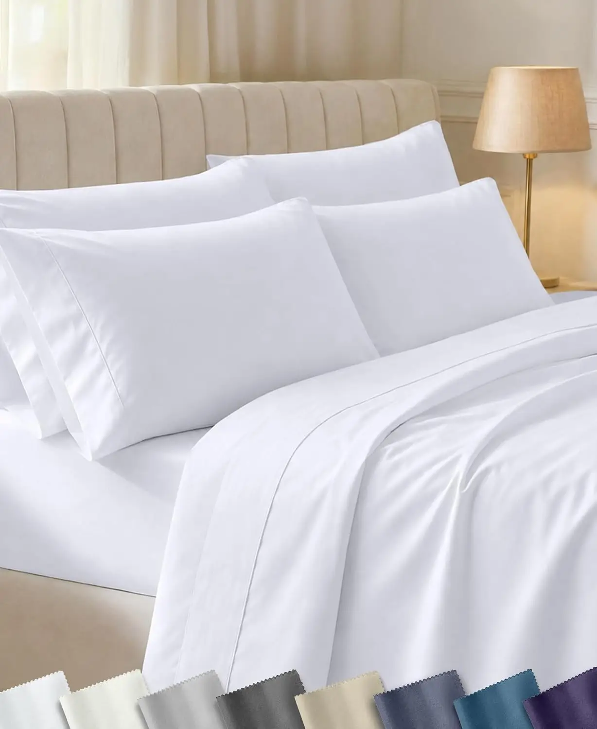 100% Cotton Sateen Queen Bedding Sheets Set, White