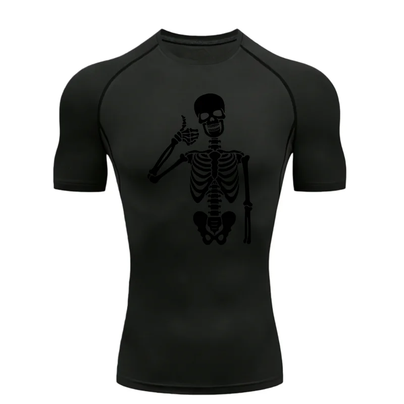 Skeleton Giving A Thumbs Up Print 2026 Men's Sports T-shirt Training Fitness Compression Workout T-Shirt Men's T-shirt Gym Wear