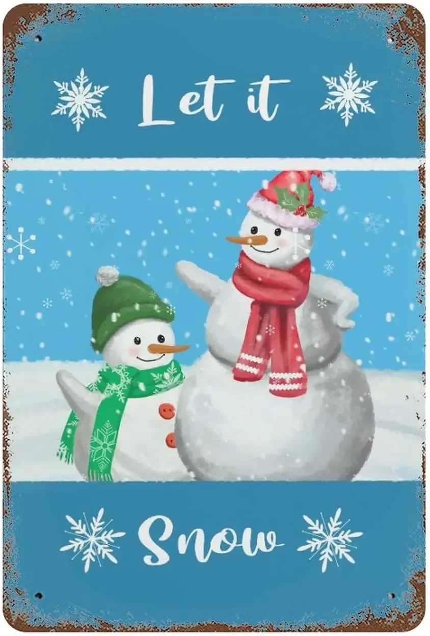 Man Cave Stuff Let It Snow-letrero de estaño de Metal, 8x12 pulgadas, Navidad, invierno, muñeco de nieve, copo de nieve, letrero de pared de Metal, arte Retro, decoración de pared M
