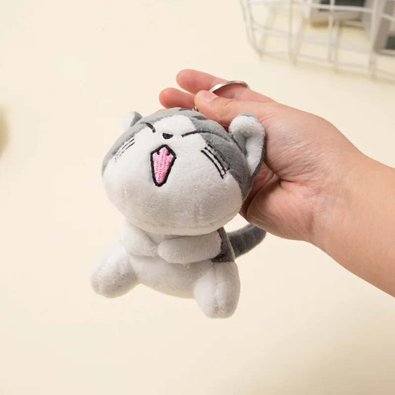 Kawaii Cat Plush Stuffed Kitten Key Chain Plush Toys Grey Sitting  Pendant Soft Doll Plushies Flower Cat Doll Gift Kids Birthday