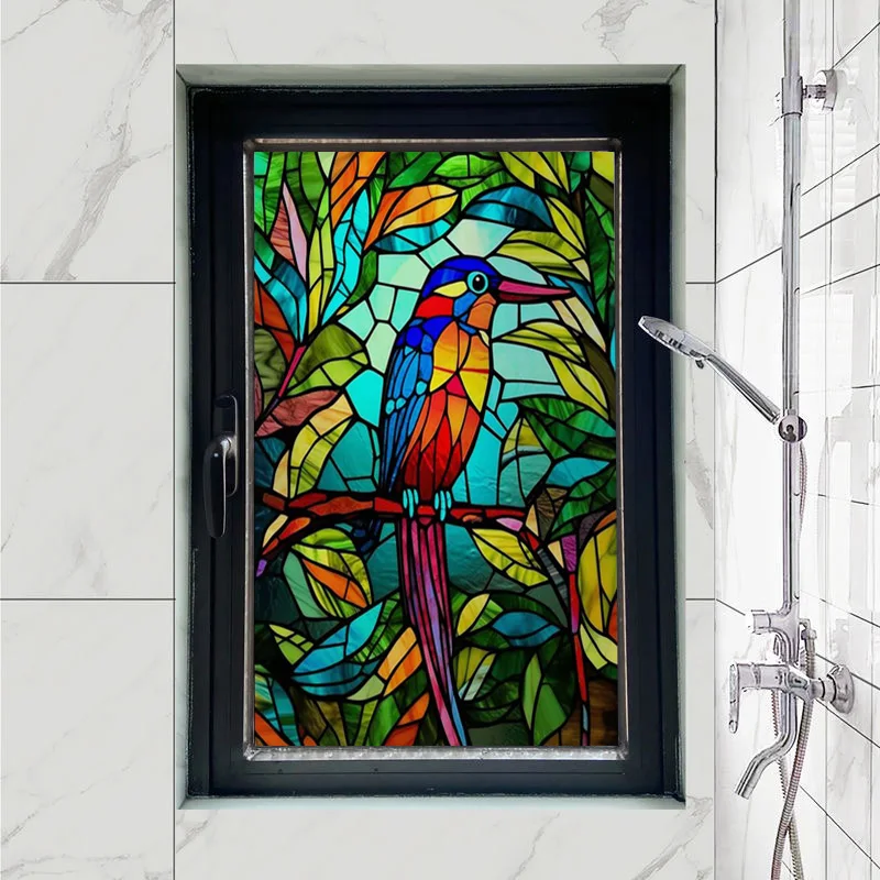 Custom size Glass Films,Stained Glass Stickers Static Cling,Frosted Privacy Print Retro Vintage Tree For Window Door Home Decor