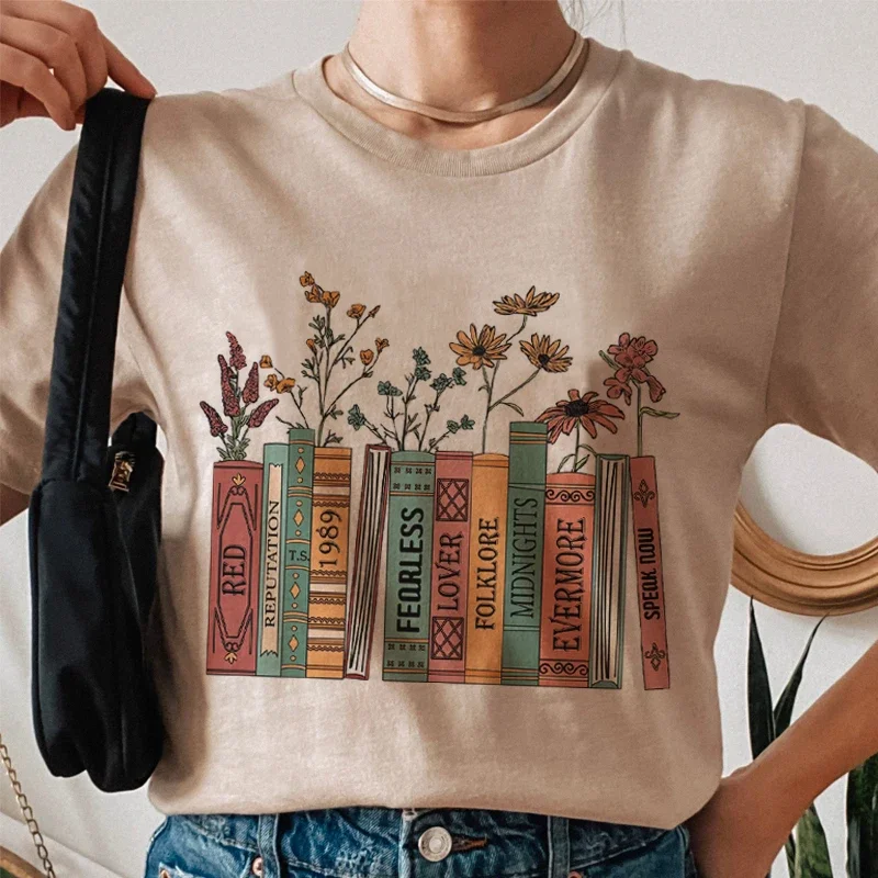 Books Floral Print Women\'s Vintage T-Shirt Funny Country Music T Shirt Cute Aesthetic Music Lover Tee Shirt Trendy Fashion Tops