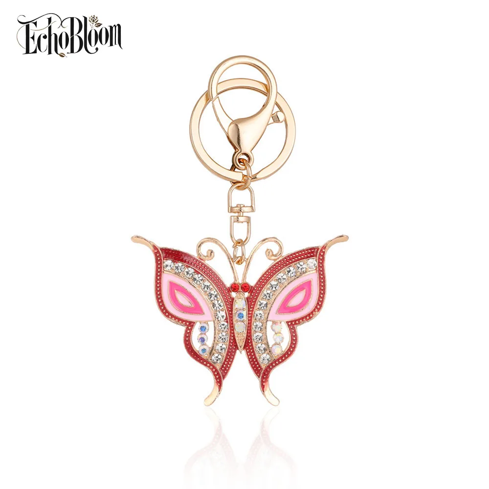 

Enamel Butterfly Keychain Rhinestone Metal Keyring Gold Plated Charms Chunky Jewelry Accessories for Women Bags