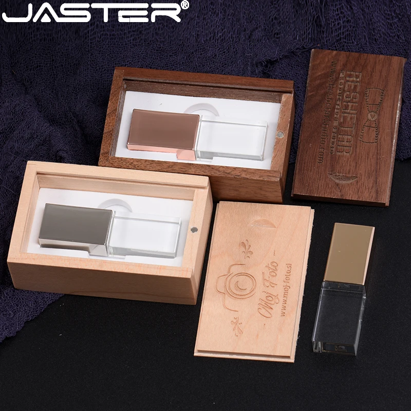 Memoria USB 2,0 de alta velocidad, 64GB, caja de madera de cristal de oro rosa, logotipo personalizado gratis, regalo creativo, disco U