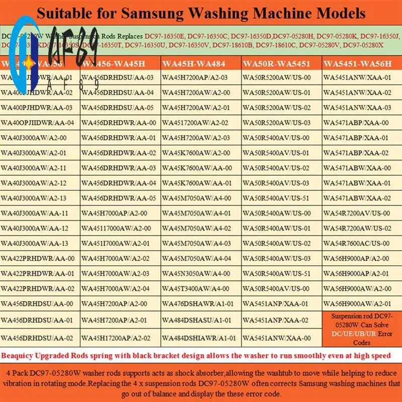 

AF89-DC97-05280W Wa50r5400av/Us Подвесной стержень для стиральной машины Wa45h7000aw/02, Wa54m8750av/A4