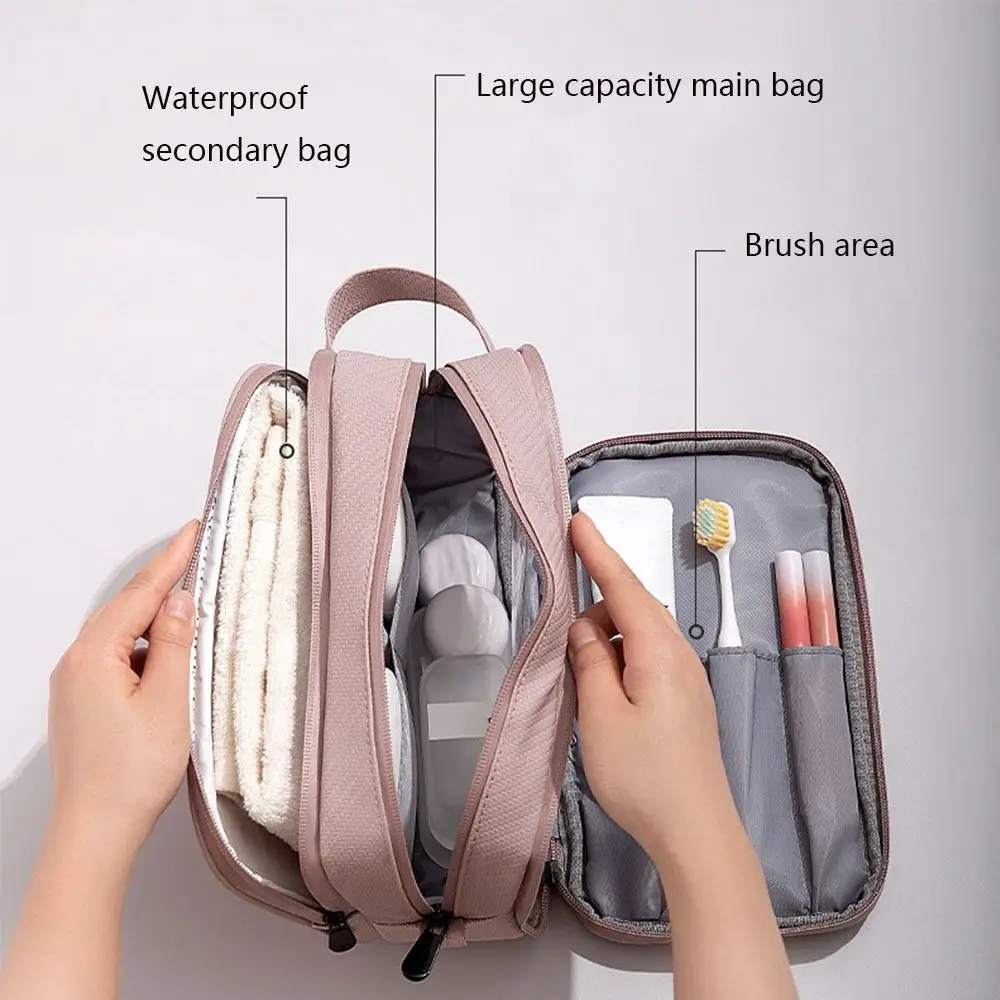 with Handle Travel Makeup Bag PU Leather Large Capacity Toiletry Bag Waterproof Dry wet separation Handheld Cosmetic Bag