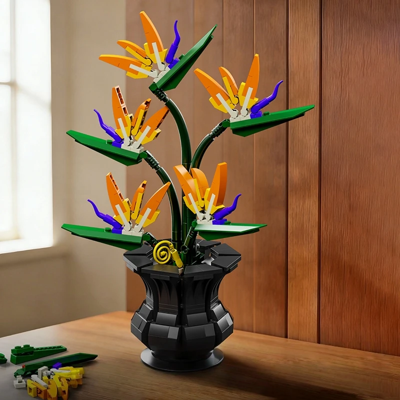 Bird Of Paradise Bonsai Building Blocks, 451Pcs Detailed Flower Bouquet Model, Eternal Plant Desktop Ornament Toy Gift view 6