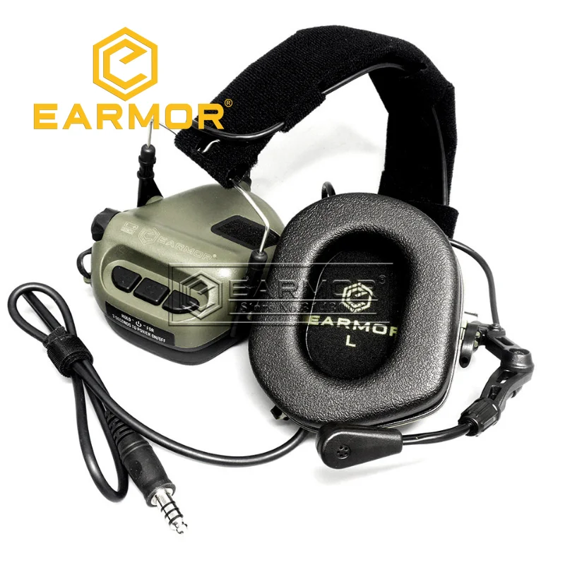 EARMOR-청력 보호기 M32 MOD3 전술 헤드셋, (단풍 녹색) 슈팅 군사 항공 통신 소프트페어 이어폰