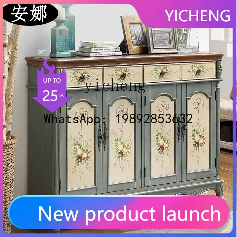 

Solid Wood Gray Large Shoe Cabinet Painted Small Storage Double Door Entrance Cabinet Solid Wood Hall Cabinet