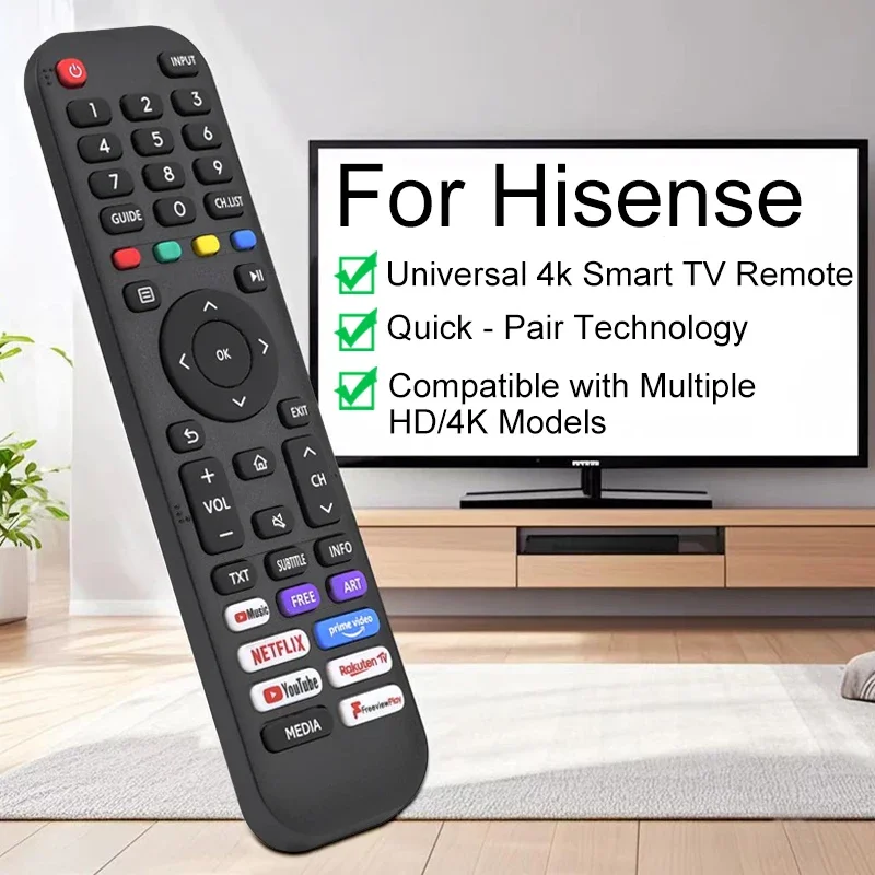 Mando a distancia de TV Universal para Hisense 4K UHD Android Smart TV con Netflix Prime para todos los controles remotos de TV inteligente de repuesto