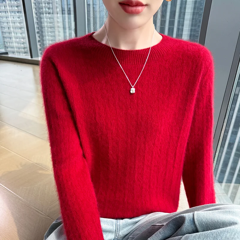 

Fall/Winter 2025 First-line 100% Pure Wool Women's Sweater Round Neck Knitted Bottom Shirt Loose Jacket Joker