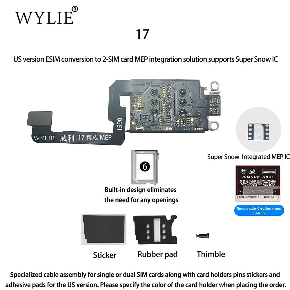 Kabel Flex Wylie z wbudowaną tacką na kartę Esim do SIM, podwójny, do iPhone 17 16 15 14 Pro Max, z obsługą integracji MEP i Super Snow IC — zdjęcie produktu 7