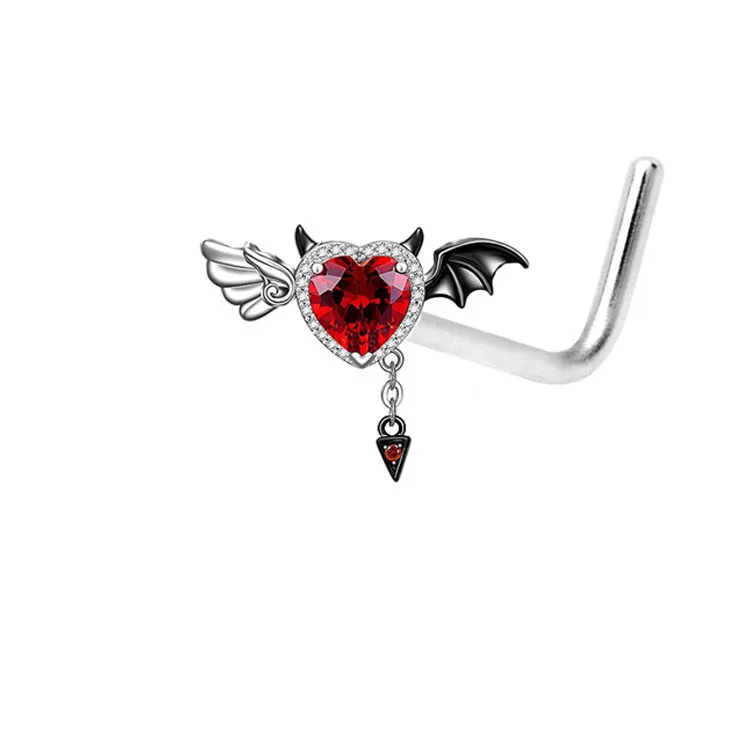 Gothic Nose Rings for Women Surgical Steel Nose Studs for Men Bat Septum Nose Piercing Jewelry Heart Dangle Body Jewelry