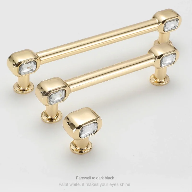 Gold Diamond Shape Design Crystal Glass Knobs Cupboard Drawer Pull Kitchen Cabinet Door Wardrobe Handles Hardware