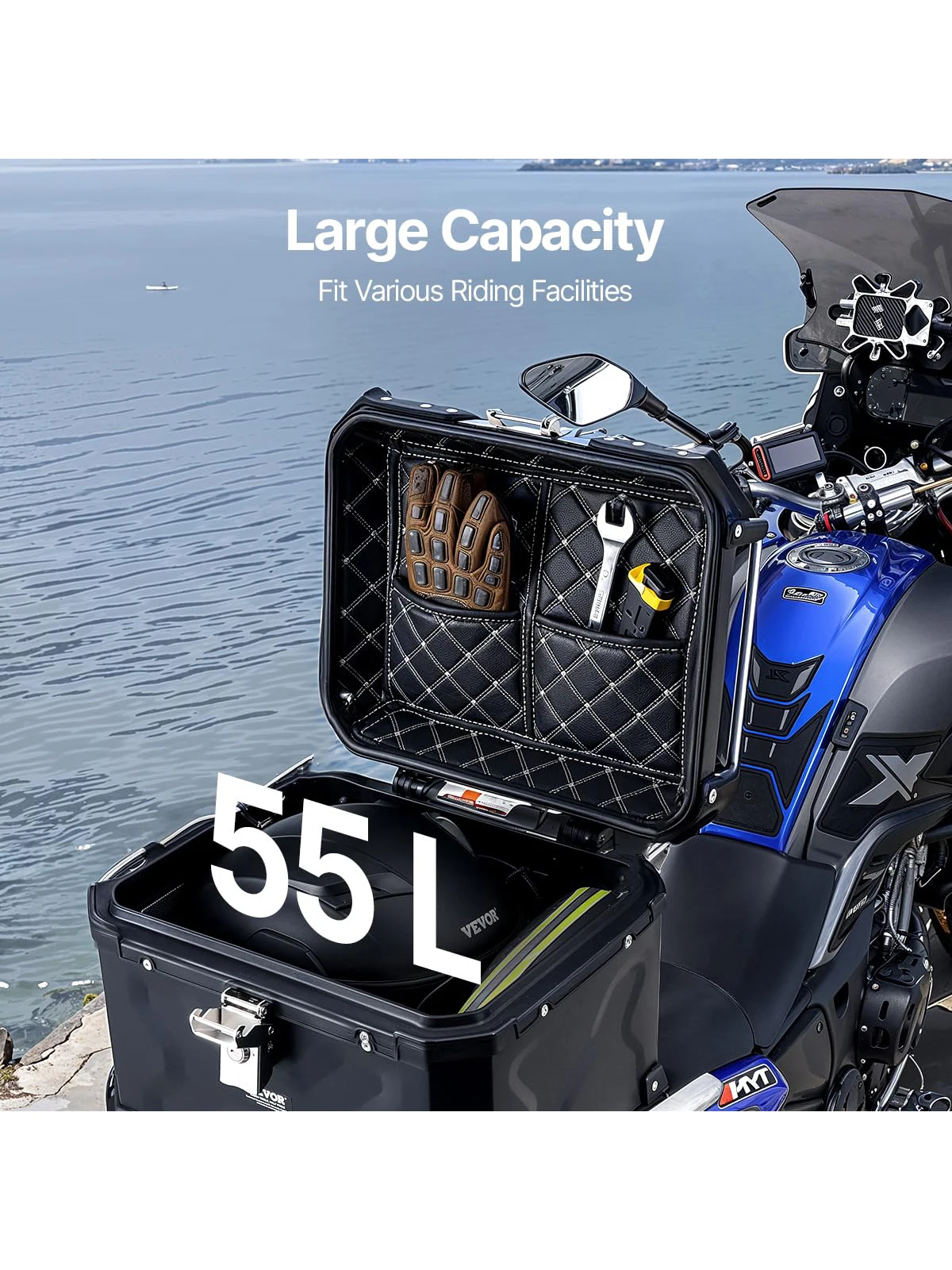 Aluminium Case Motorfiets Staart Doos Kofferbak 45L 55L 65L Waterdichte Universele Top Staart Achter Bagage Tool Gevallen Opbergdoos voor BMW - afbeelding 2