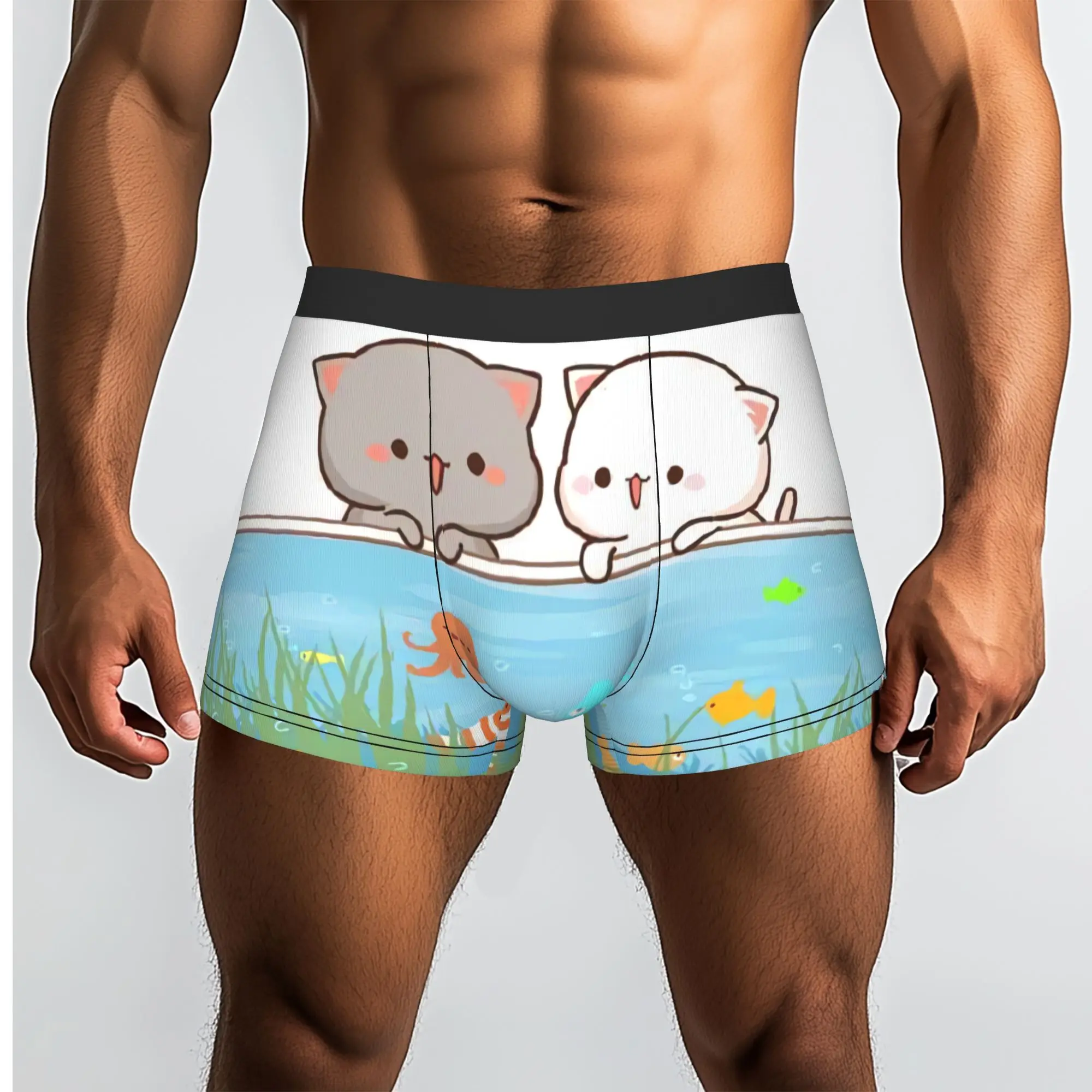Customized Peach And Goma Boxer Shorts For Homme 3D Print Cute Mochi Cat Underwear Panties Briefs Soft Underpants