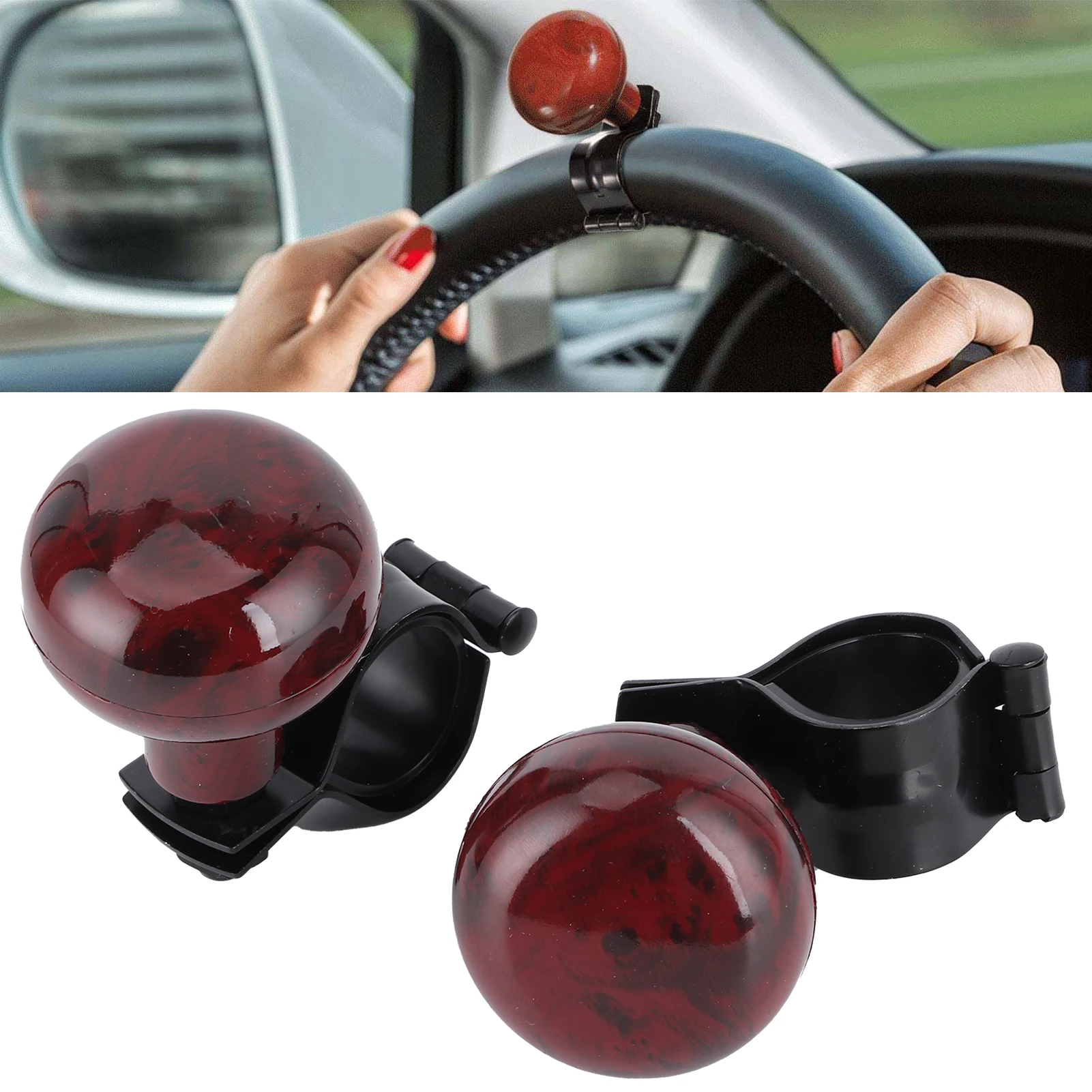 

2Pcs Steering Wheel Spinner Knob Mahogany Woodgrain Universal Car Booster Handle Accessories