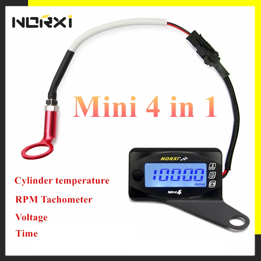 Motorcycles cylinder head temperature Voltage Time RPM  Norxi  Mini 4 in 1 LED Digital Display Quad meter for nmax with holder