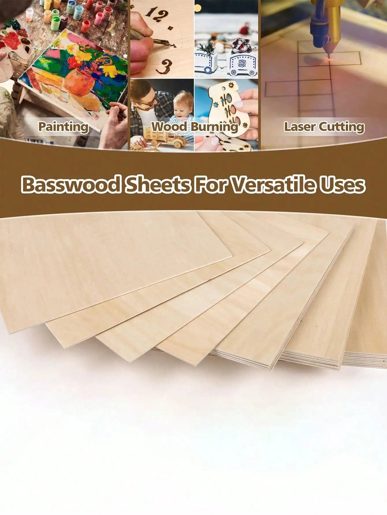 1pc/5pcs- Square 10cm/4 Inch Wood Chips Diy Wood Square Planks Unfinished Square Wood Pieces 2024 New Year Gift Making 3mm Thick