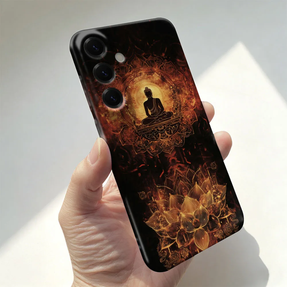 Phone Case For Samsung A55 54 53 52 71 73 12 13 14 15 16 17 23 25 26 32 34 35 36 Golden Lotus Mandala Hard PC Back Cover