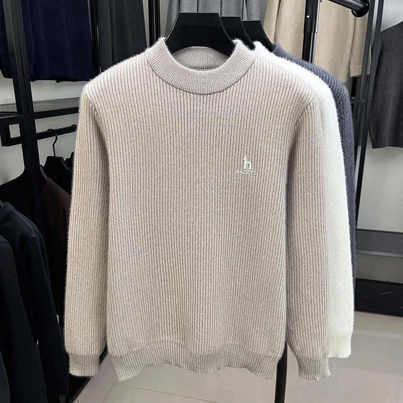 Sweater Rajut Pria Kasual Hangat Motif Bordir Kerah Bulat Gaya Mewah Ringan Musim Gugur dan Musim Dingin 2025