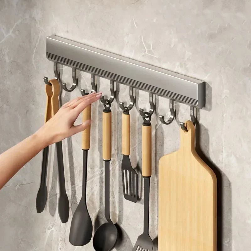 Wall‑Mounted Hook Rack Home Storage Organizer for Kitchen Utensils Bathroom Robes Towels