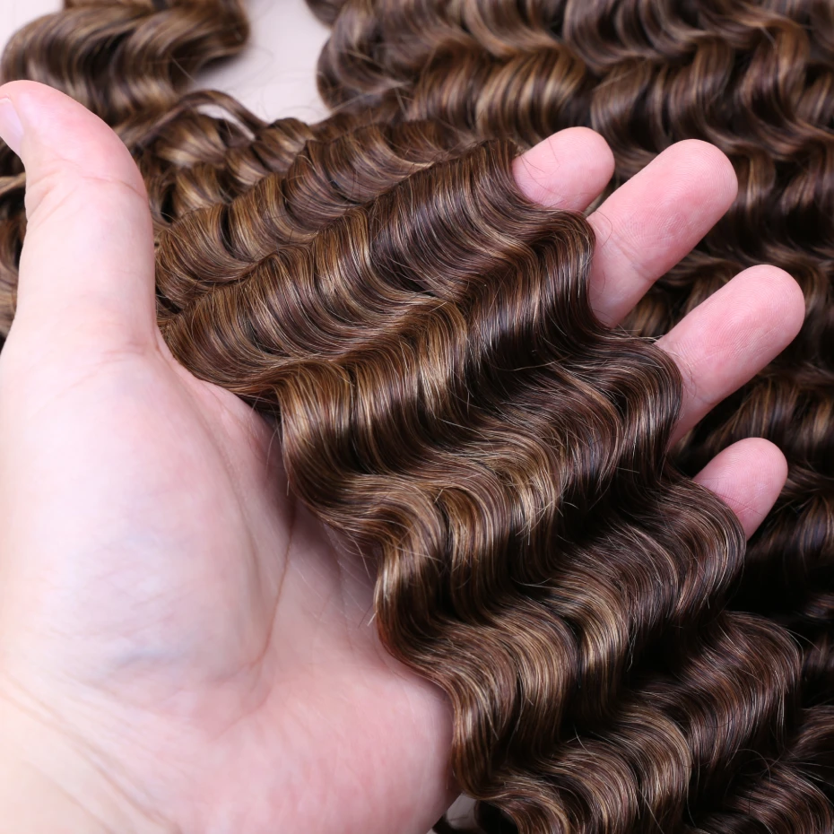 Miracle Knots Feather Crochet Hair Highlight Colored Deep Wave 100% Human Hair Pre Looped Pre-braided Feathered Crochet Invisible Knots Raw Vietnamese Human Hair Natural Deep Curly Bundles Locs Boho Braids Free Shipping view 5