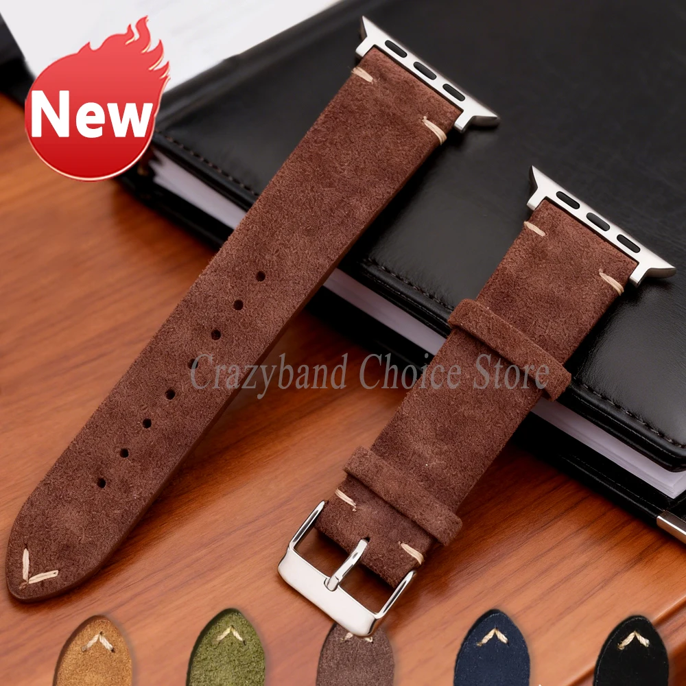 

Замшевый кожаный браслет для Apple Watch Series 10, 9, 8, 7, 6, 6 SE 5, ремешок 38/40/41 мм, 42/44/45/49 мм, деловой ремешок для Iwatch Ultra 2