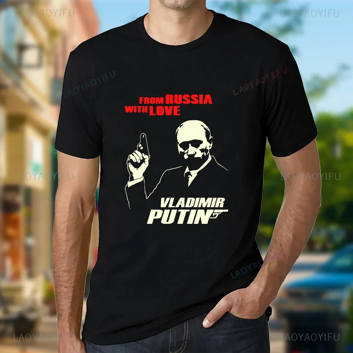 Funny T Shirt Men From Russia with Love Vladimir Putin Print Tops Humor Portrait Street Fashion Graphic T Shirts Cotton Tee Ropa