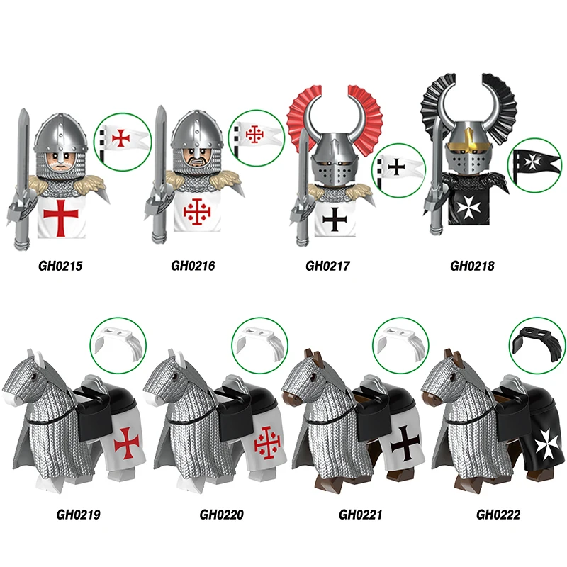 Medieval Military Castle Knights Templar Order Rome Figures Set Soldiers War Horse Army Weapons Shield Sword Helmet Bricks Toys