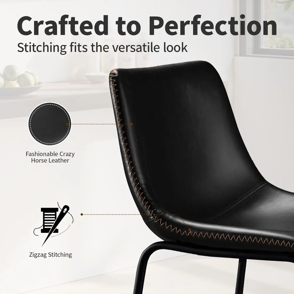 مجموعة مقاعد بار بارتفاع عداد مكونة من 4 قطع، مقاعد للبار مقاس 26 بوصة مع ظهر وأرجل معدنية، كراسي بار جلدية حديثة من Crazy Horse للمطبخ