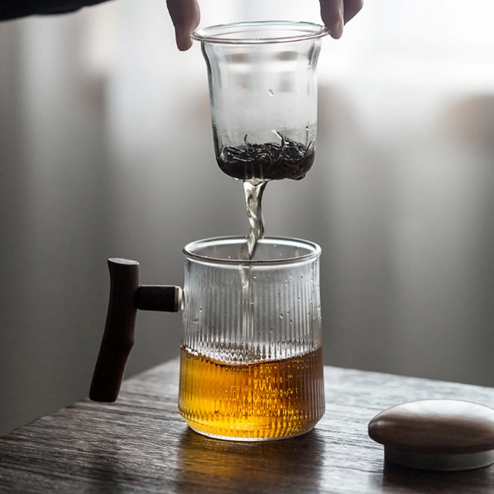 

3-х предметный набор стеклянных чайных чашек в полоску с заваркой и крышкой, прозрачная чайная кружка для горячих и холодных напитков, домашний офис, кофейня, идея подарка