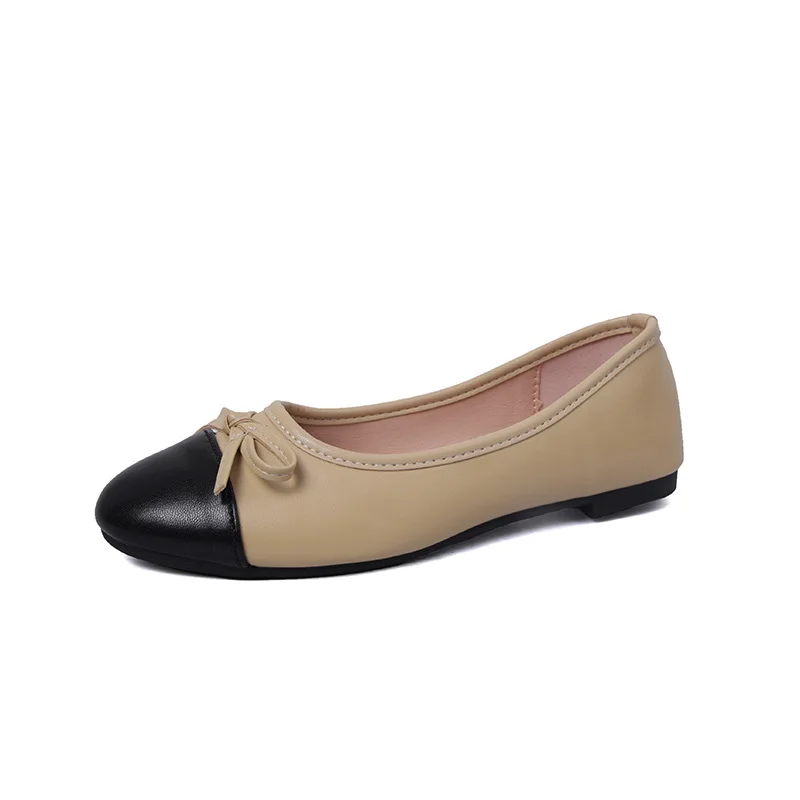 

2024Elegant Bowknot Ballerina Women's Flat Round Toe Comfort Slip-On Ladies Loafers Leather Single Mules Shoes flat shoes women