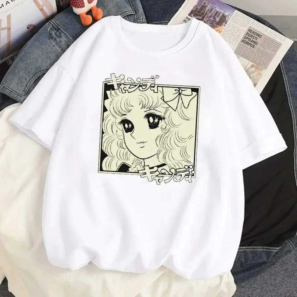 Anime Streetwear Y2k Tops Japanese Short Sleeve Candy Girl Graphic T-Shirt Kawaii Summer Crew Neck Tees Cute Cartoon Outfits