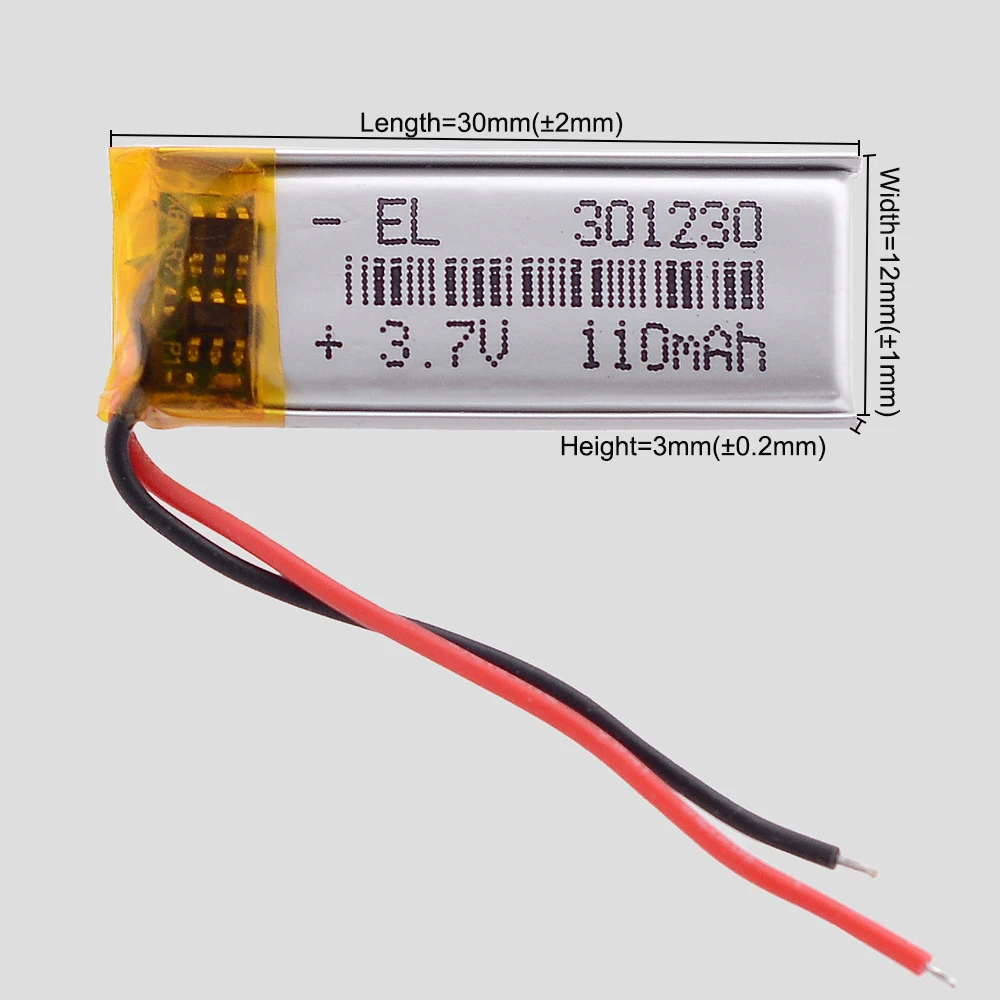 10Pcs/Lot Silicone Wires 3.7V 110mAh 301230 Rechargeable Lithium Li-ion Polymer Battery Lipo Batteries