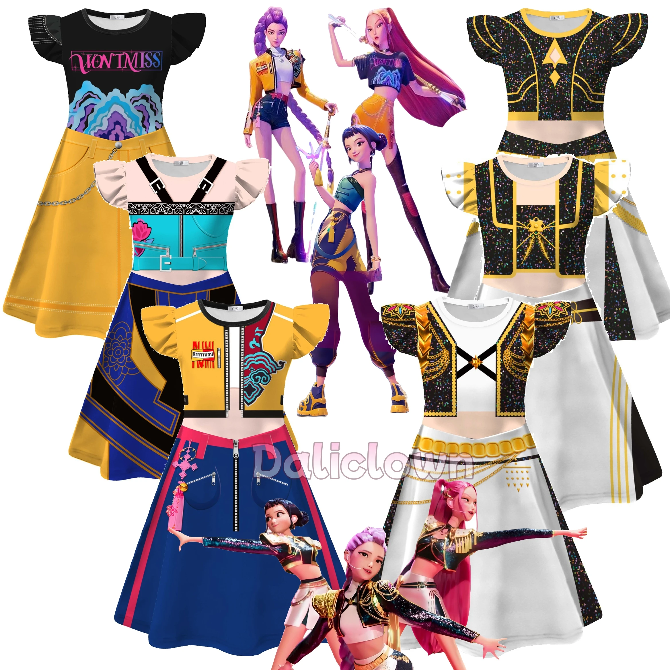 Kids Anime Kpop Demon Hunters Cosplay Costume Huntrix Rumi Mira Zoey Dress Girls Halloween Party Fancy Dress
