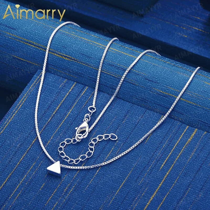 925 Sterling Silver Simple Box Chain Triangle Necklace 18 Inches Women's Party Banquet Engagement Wedding Fashion Jewelry