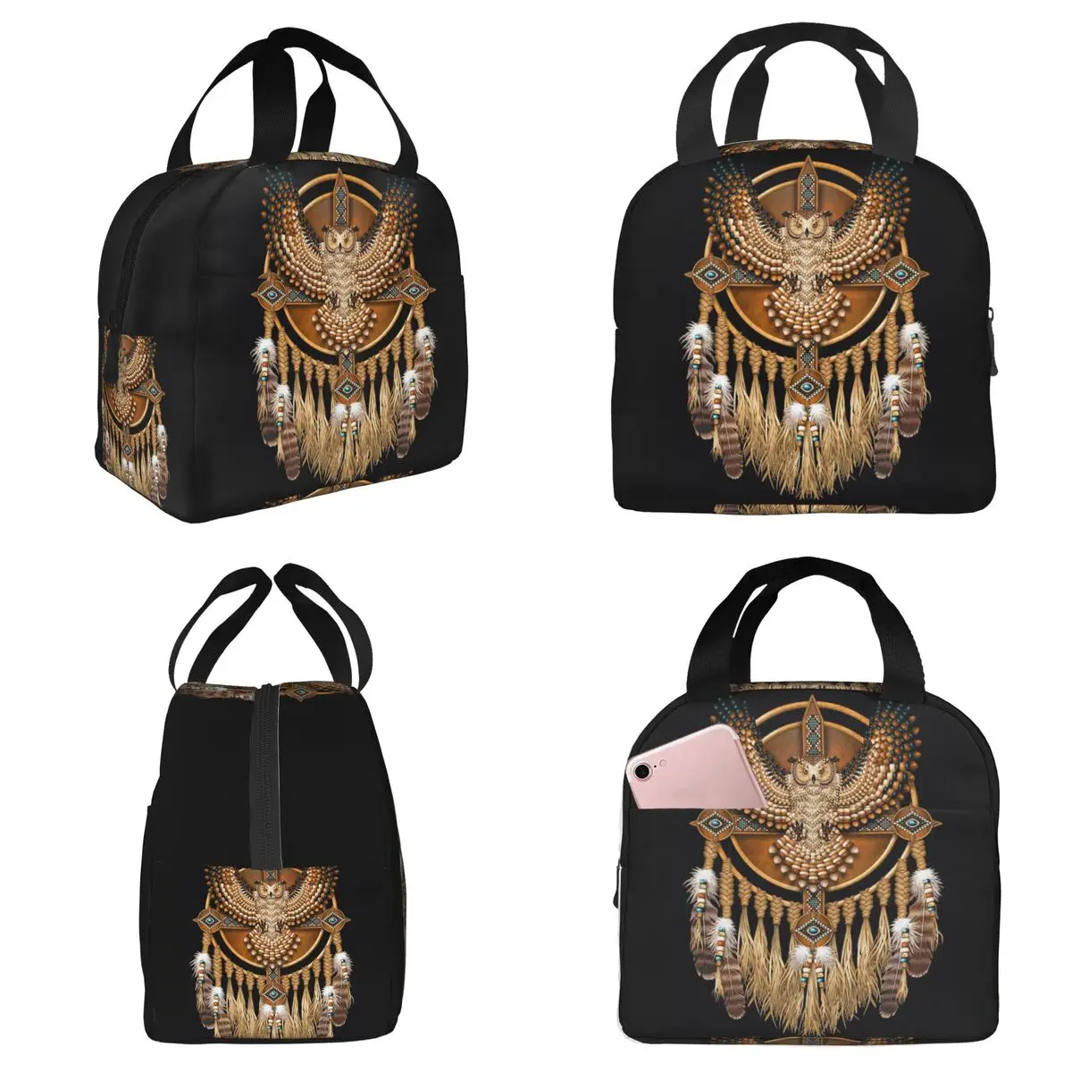 

Термосумка для обедов Native Mandala Owl American, изолированная, для женщин, для офиса, портативный контейнер для еды, термоконтейнер для ланчей