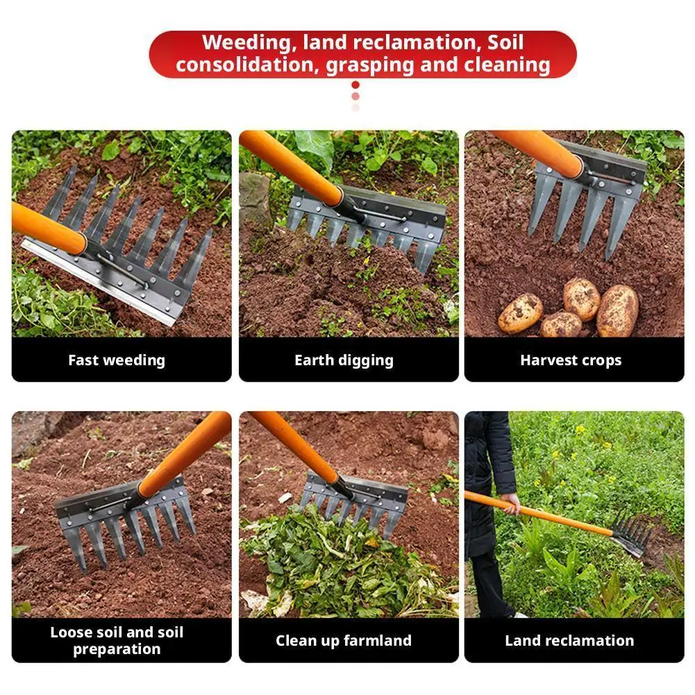 

Garden Weeding Rake Heavy-Duty Steel Hand Tool Agricultural Weeding Rake Sturdy Versatile Practical Gardening Tools