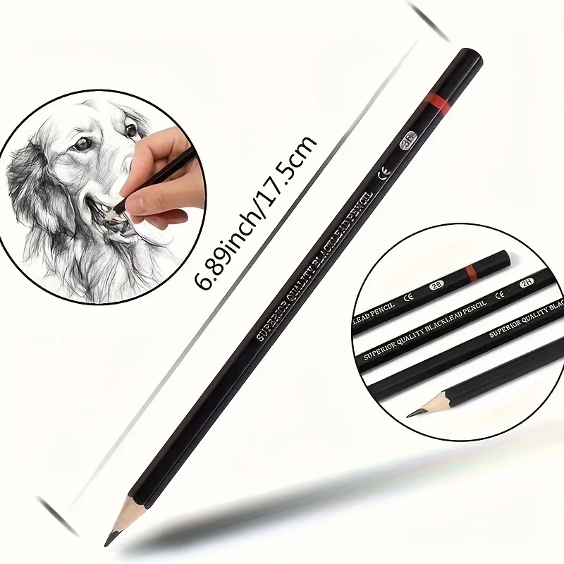 12Pcs DIY Student Art Drawing Sketching Pencil Set with 12 Types of Lead Core School Office Stationery Supplies 2H, H, F, HB, B,