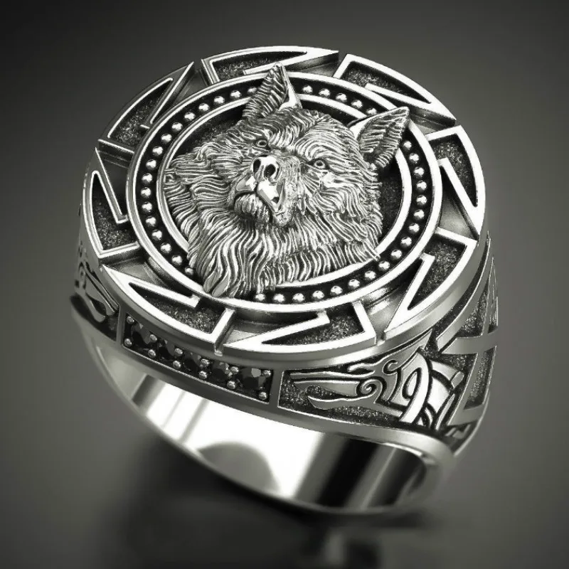 Men's  Vintage Wolf Totem   Ring Nordic Mythology Viking Warrior Wolf Head Men's Ring Domineering Fashion Men's Ring  Wholesale