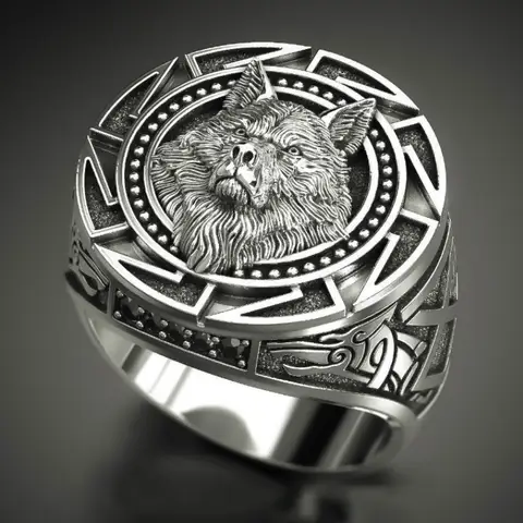 Men's  Vintage Wolf Totem   Ring Nordic Mythology Viking Warrior Wolf Head Men's Ring Domineering Fashion Men's Ring  Wholesale