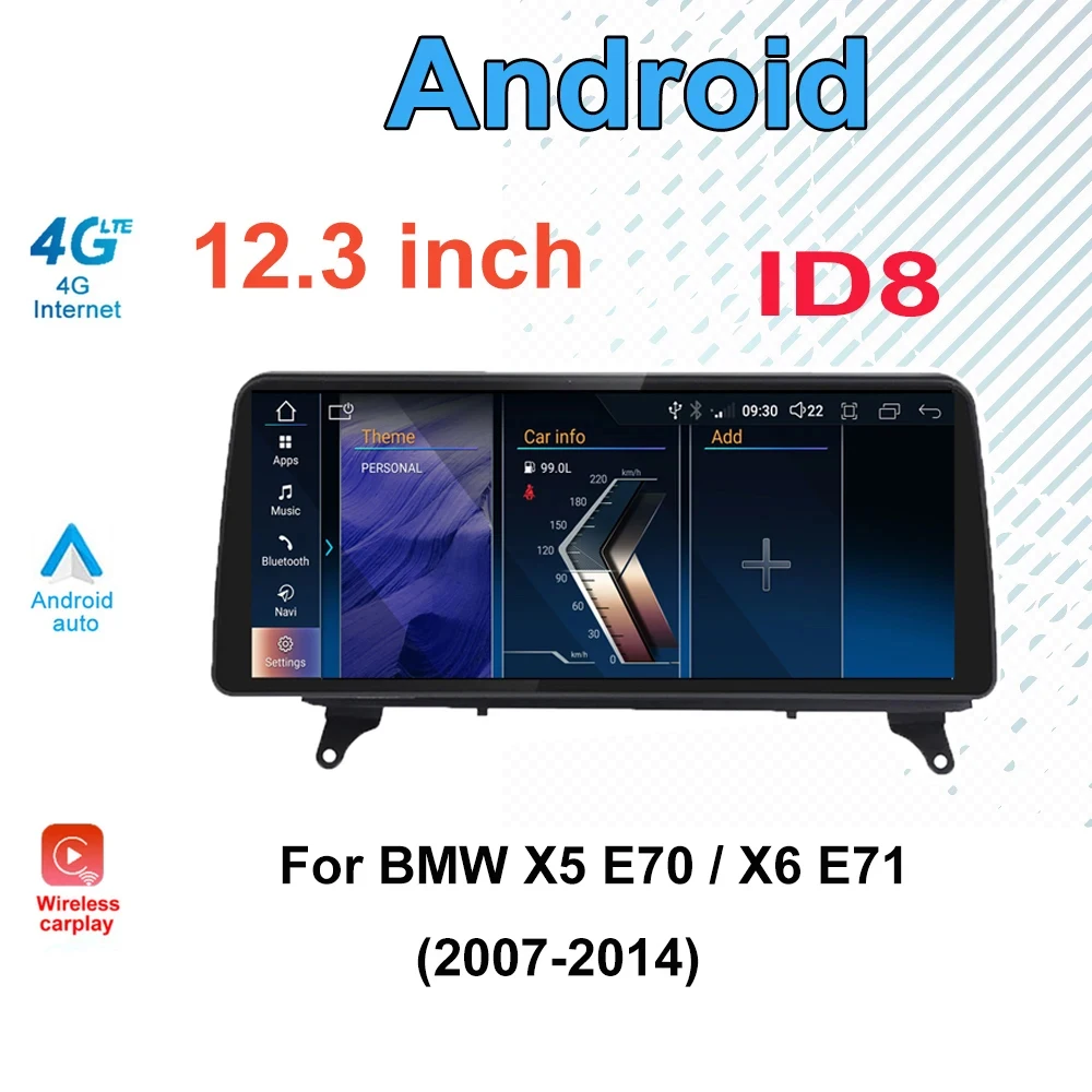 

Auto Radio Stereo CarPlay Screen ID8 12.3'' Android 14 for BMW X5 E70 X6 E71 2007 - 2014 Car Multimedia GPS Navigation