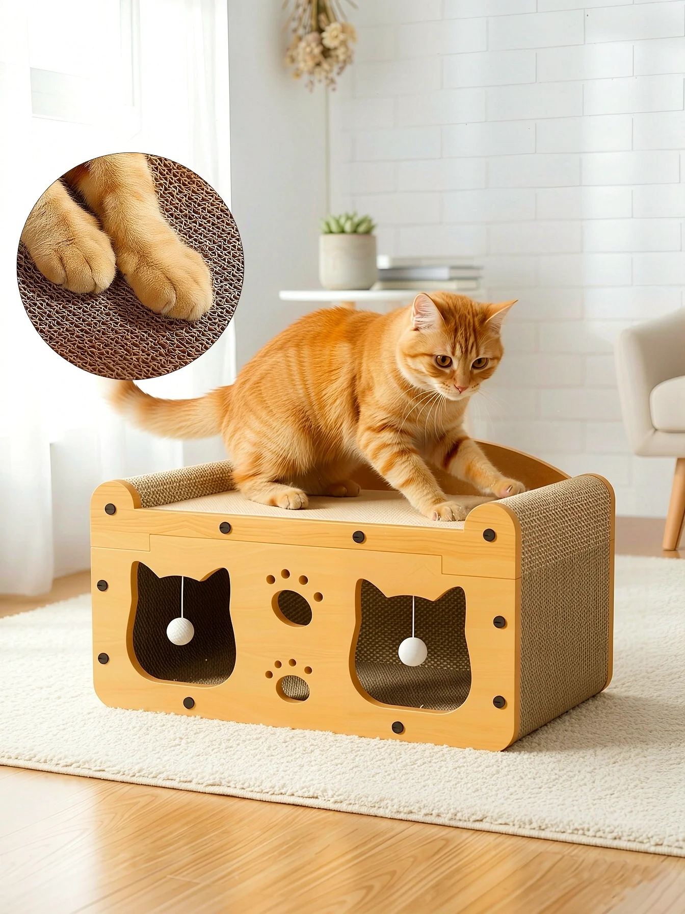 2-in-1 Katzenkratzbrett und Katzenkratzhaus: Robuster Möbelschutz, praktisches Krallenpflege-Geschenk mit Langlebigkeit und Schlaffunktionen