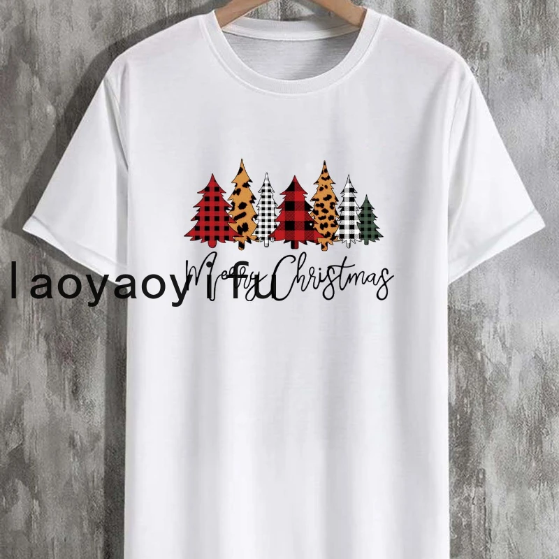 'Merry Christmas' Print T-Shirt Mens Womens New Year Xmas gift Casual Crewneck Short-Sleeve Fashion Regular Loose T-Shirt Tops