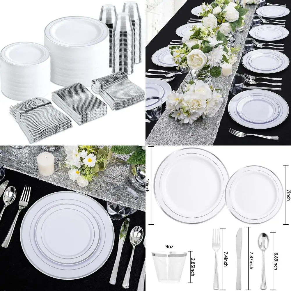 

Набор одноразовой серебряной посуды для 100 гостей — серебряная посуда для рождественской вечеринки в комплекте 600 штук