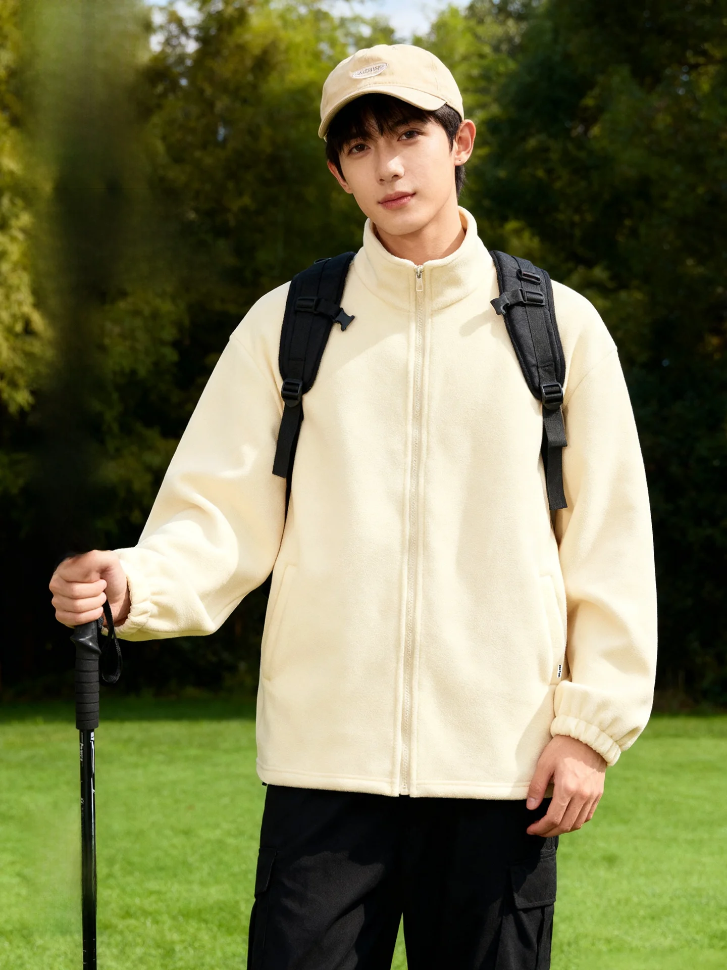 

Double-Sided Fce Jaet Men's Winter Outdoor Warm Stand Collar Thiened Polyester Fiber Long Sve Zipper Clo...