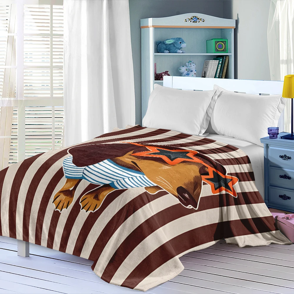Brown Dachshund Sunglasses Flannel Blanket Soft Cozy Throw Blanket for Bed Sofa Couch Fuzzy Plush Bed Cover